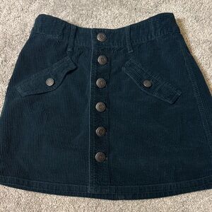 Corduroy Button-Front Skirt - Teal
